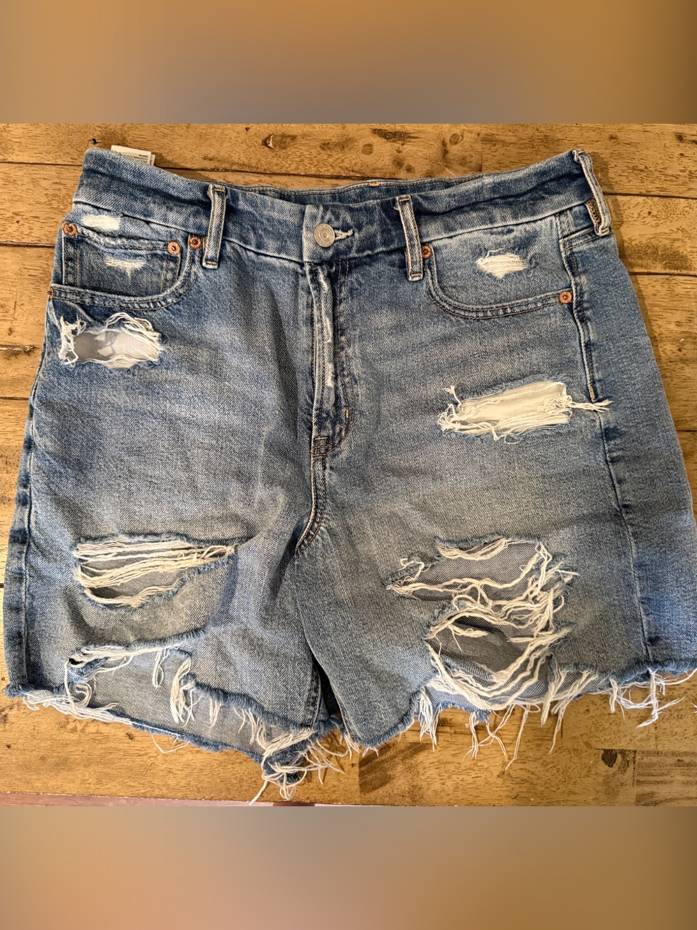 American Eagle Outfitters Distressed Medium Blue Denim Cutoff Shorts